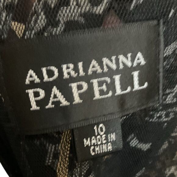 Adrianna Papell Dress SZ 10 Black White Shutter Pleat Sleeveless Sheath V-Neck - Picture 2 of 14